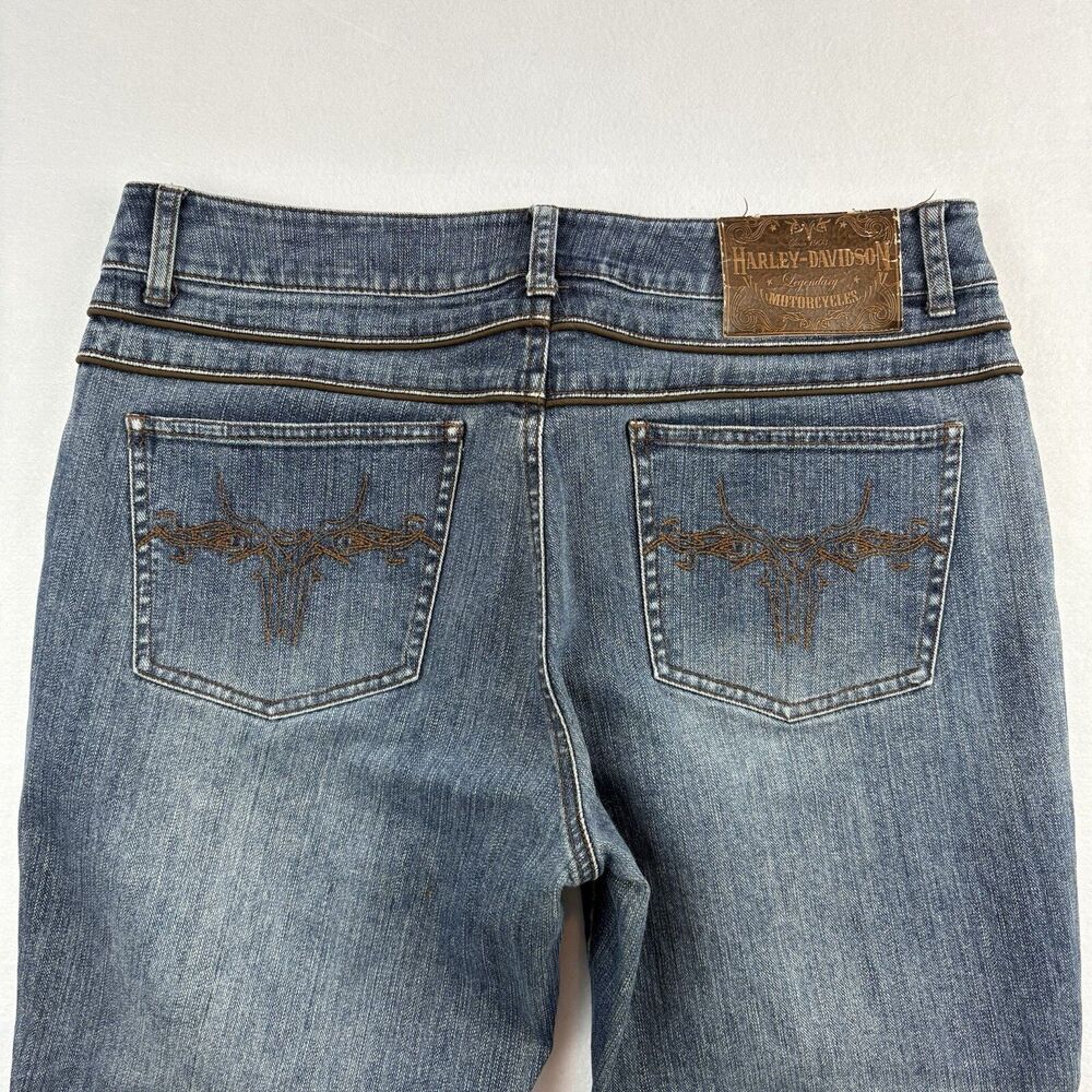 Harley Davidson Riding Jeans Side Snap Bootcut Womens 12 Skull Stitching Pockets